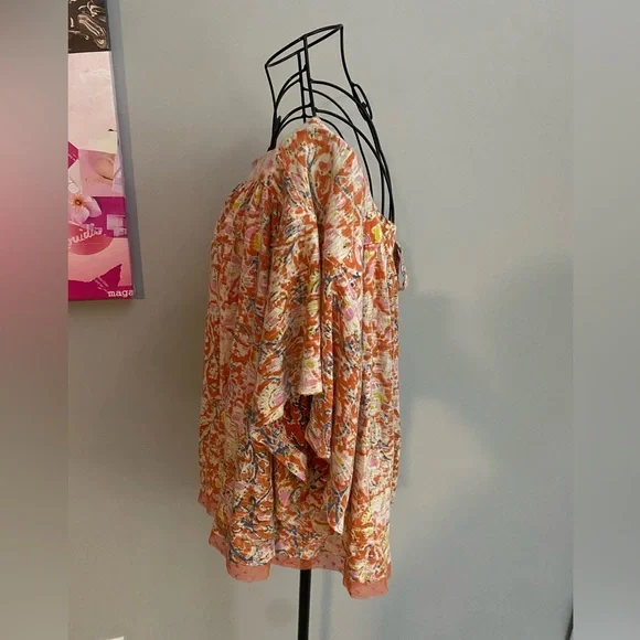 NWT Free People Floral Orange Flutter Sleeve Cropped Top in Large - Picture 5 of 7